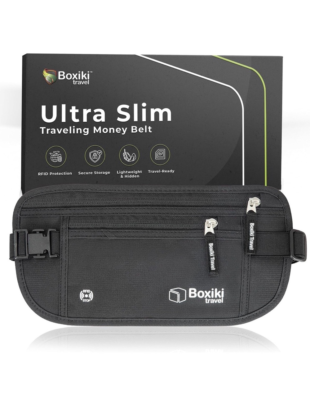 Boxiki Ultra Slim Traveling Money Belt in Black